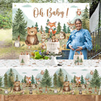 Caisehabu Woodland Baby Shower Tablecloth Set – 3pc, 54 x 108 in, Forest Animals Theme (Baby Boy)