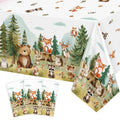 Caisehabu Woodland Baby Shower Tablecloth Set – 3pc, 54 x 108 in, Forest Animals Theme (Baby Boy)