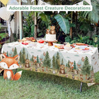 Caisehabu Woodland Baby Shower Tablecloth Set – 3pc, 54 x 108 in, Forest Animals Theme (Baby Boy)