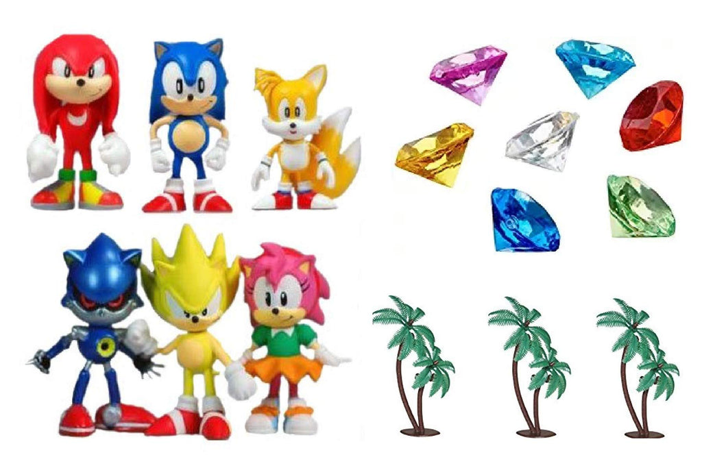 Cake Toppers Classic Sonic 15-Piece Figure Play Set – Friends, Palm Trees & Sonic Gems
