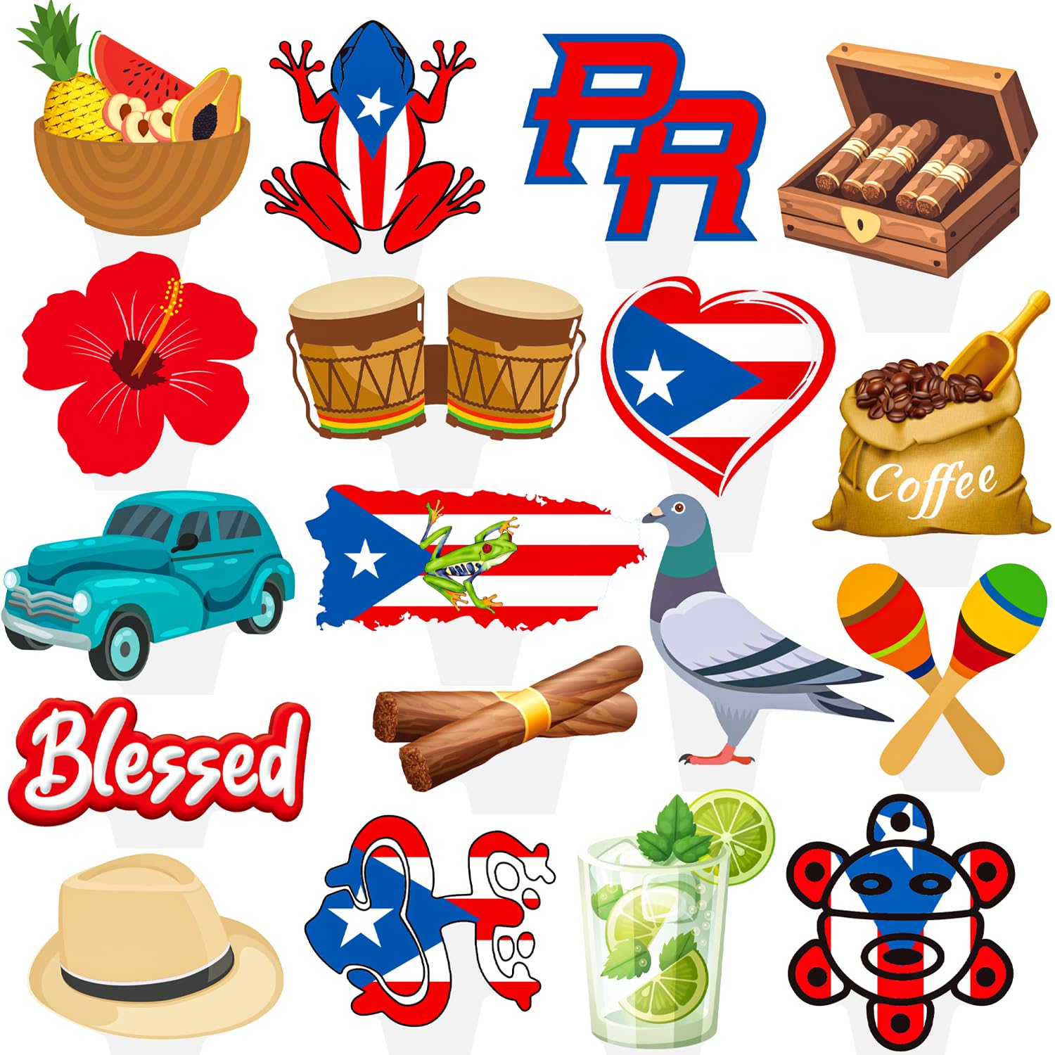 CANDY CHEF Puerto Rico Cupcake Toppers – 48Pcs Puerto Rico Theme Party Decorations