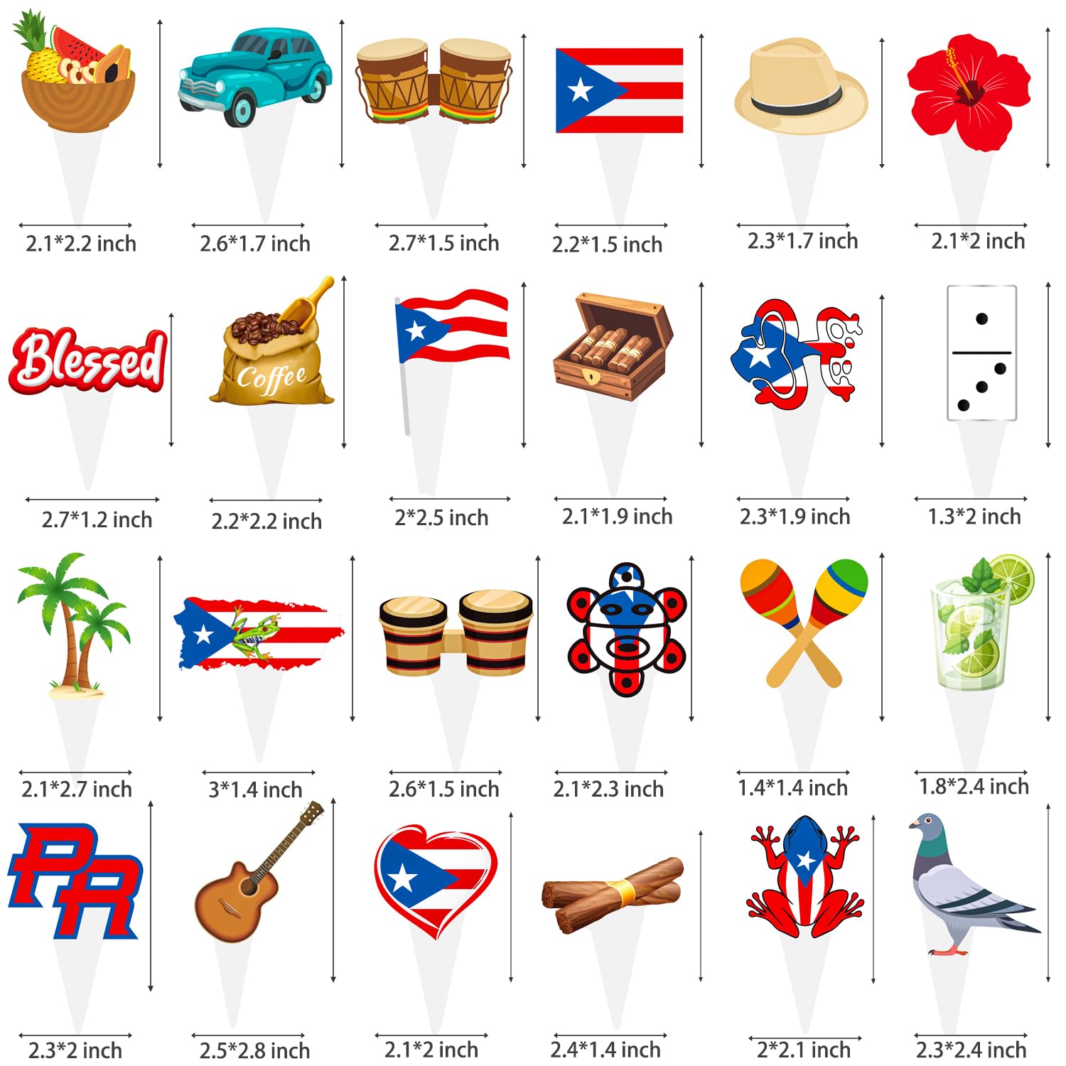 CANDY CHEF Puerto Rico Cupcake Toppers – 48Pcs Puerto Rico Theme Party Decorations
