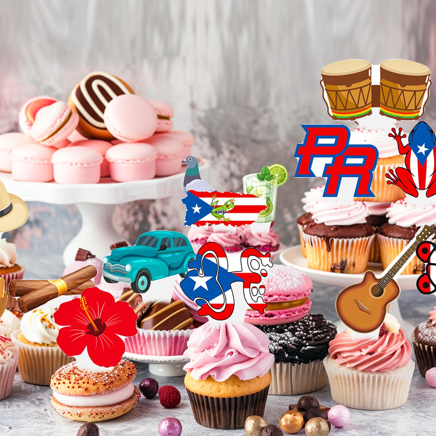 CANDY CHEF Puerto Rico Cupcake Toppers – 48Pcs Puerto Rico Theme Party Decorations