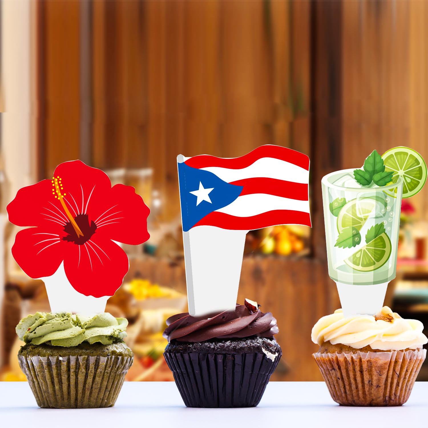 CANDY CHEF Puerto Rico Cupcake Toppers – 48Pcs Puerto Rico Theme Party Decorations