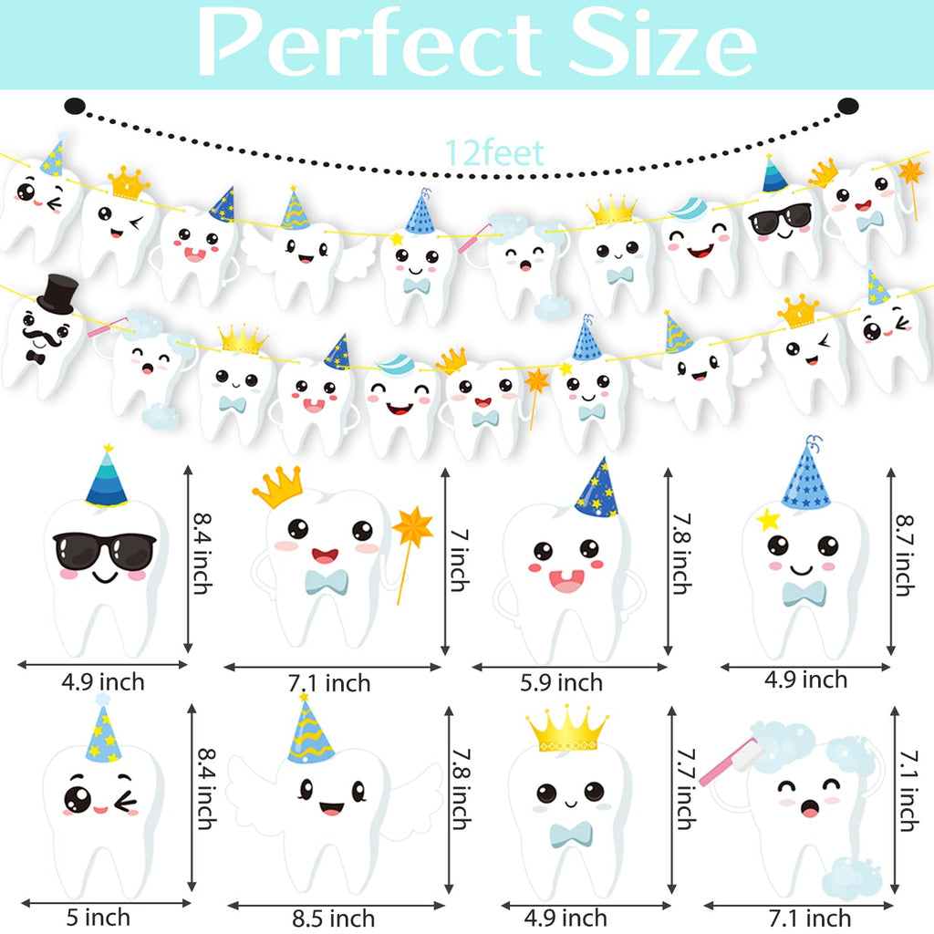 Candy Chef Tooth Party Banner – 2-Piece Teeth Cutout Decor for First Tooth Party, Dental Birthday & Baby Shower