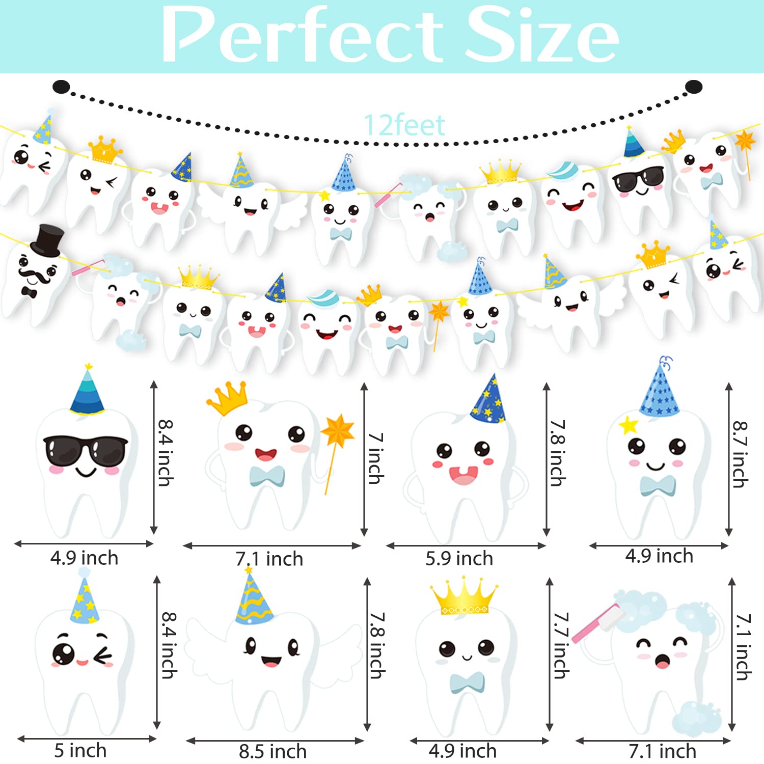 Candy Chef Tooth Party Banner – 2-Piece Teeth Cutout Decor for First Tooth Party, Dental Birthday & Baby Shower