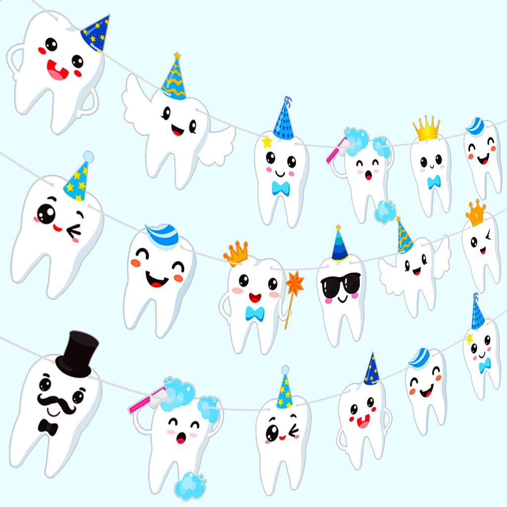 Candy Chef Tooth Party Banner – 2-Piece Teeth Cutout Decor for First Tooth Party, Dental Birthday & Baby Shower