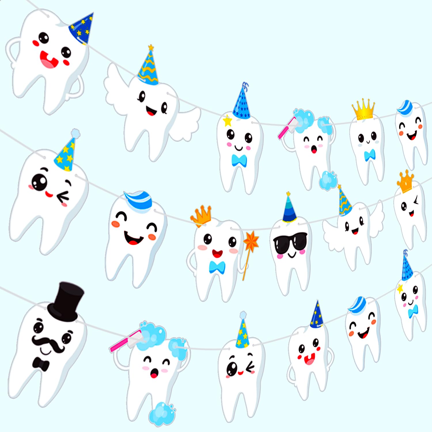 Candy Chef Tooth Party Banner – 2-Piece Teeth Cutout Decor for First Tooth Party, Dental Birthday & Baby Shower