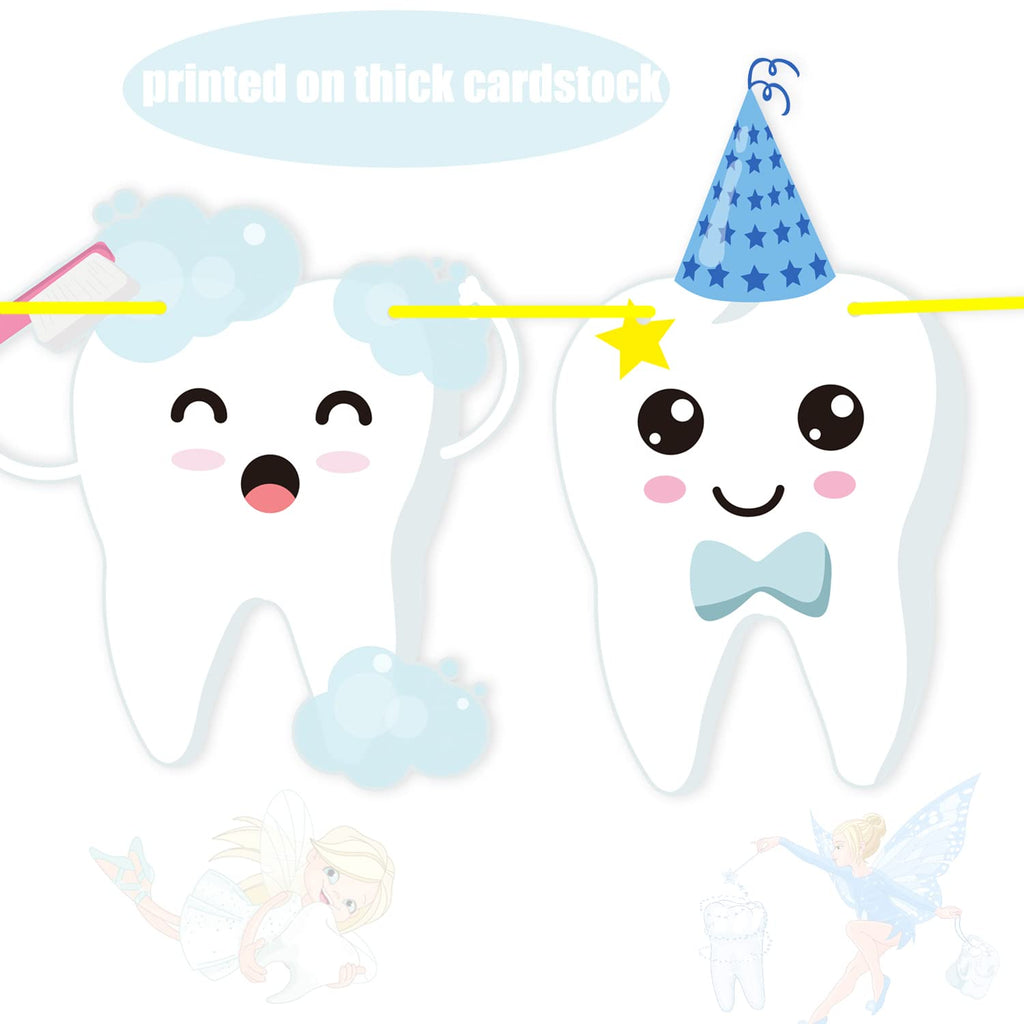 Candy Chef Tooth Party Banner – 2-Piece Teeth Cutout Decor for First Tooth Party, Dental Birthday & Baby Shower