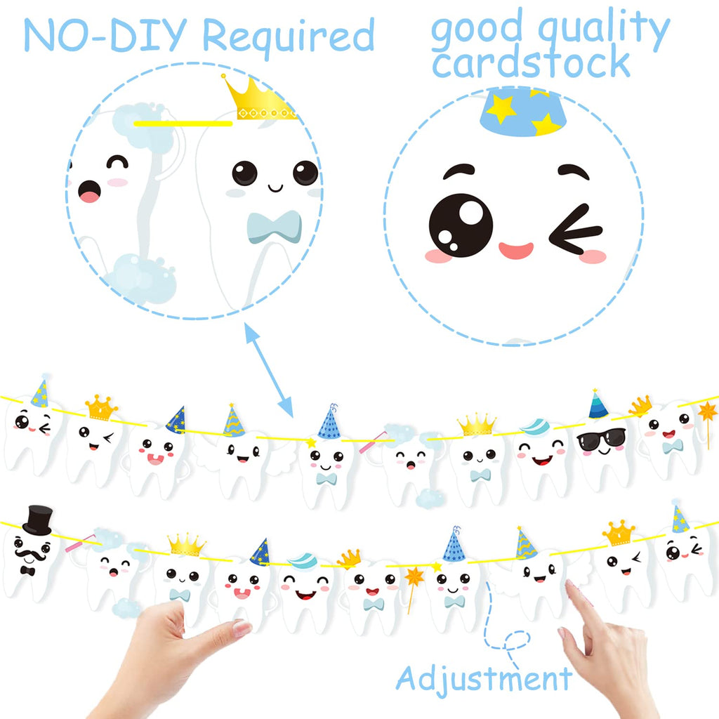Candy Chef Tooth Party Banner – 2-Piece Teeth Cutout Decor for First Tooth Party, Dental Birthday & Baby Shower