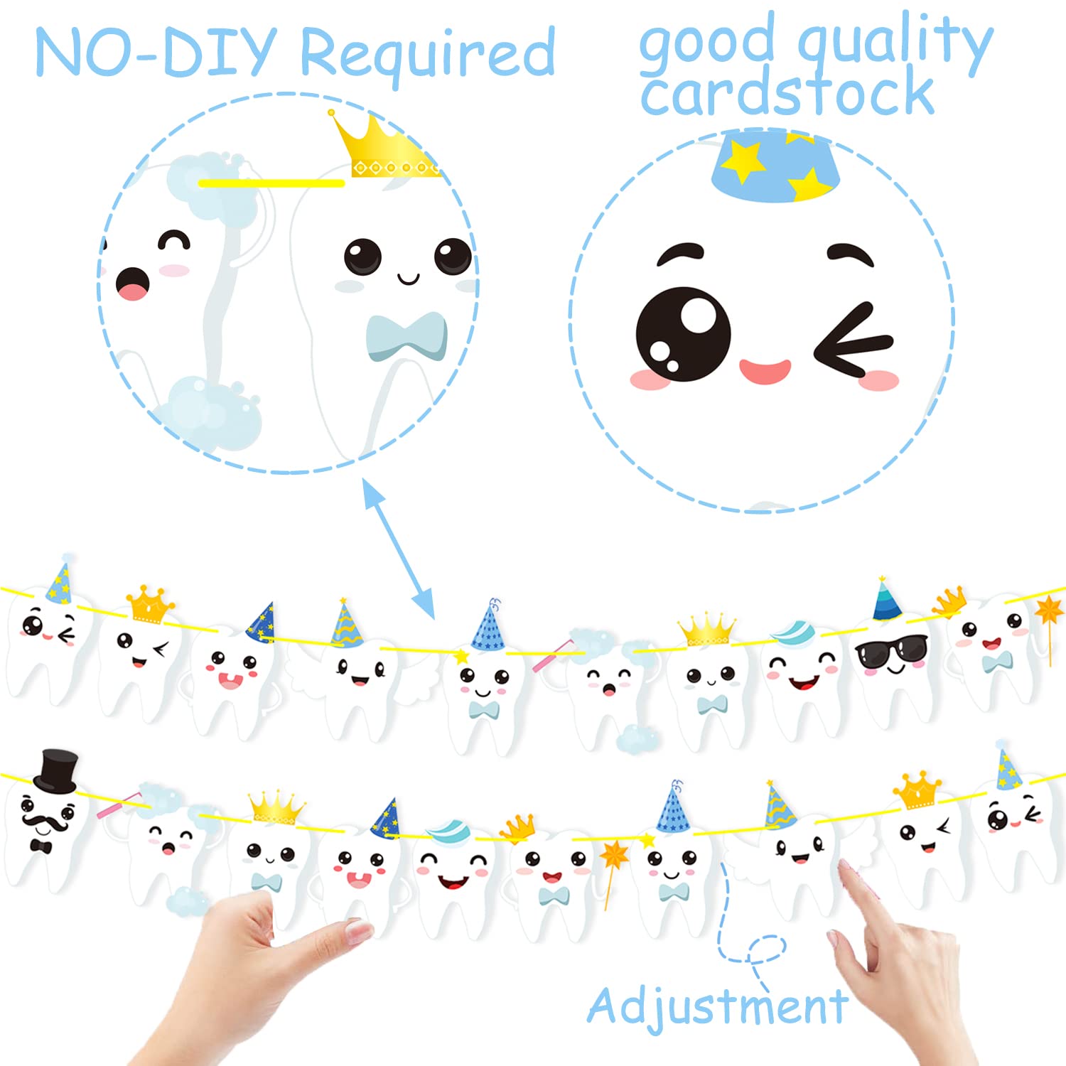 Candy Chef Tooth Party Banner – 2-Piece Teeth Cutout Decor for First Tooth Party, Dental Birthday & Baby Shower