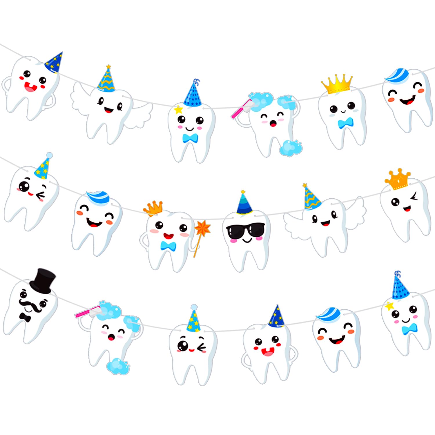 Candy Chef Tooth Party Banner – 2-Piece Teeth Cutout Decor for First Tooth Party, Dental Birthday & Baby Shower