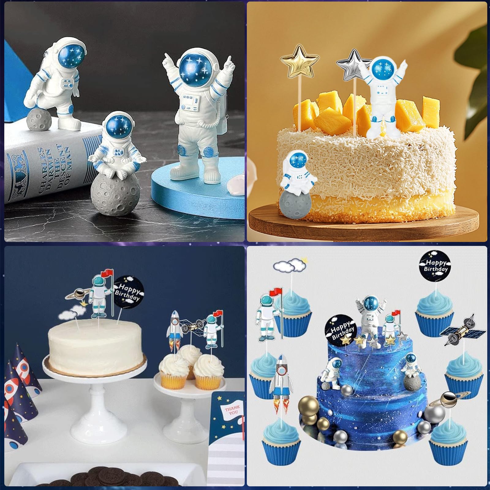CANIPHA 22Pcs Space Cake Toppers — Astronaut Figurines, Planets, Stars & Pearl Balls for Outer Space Birthday Cakes