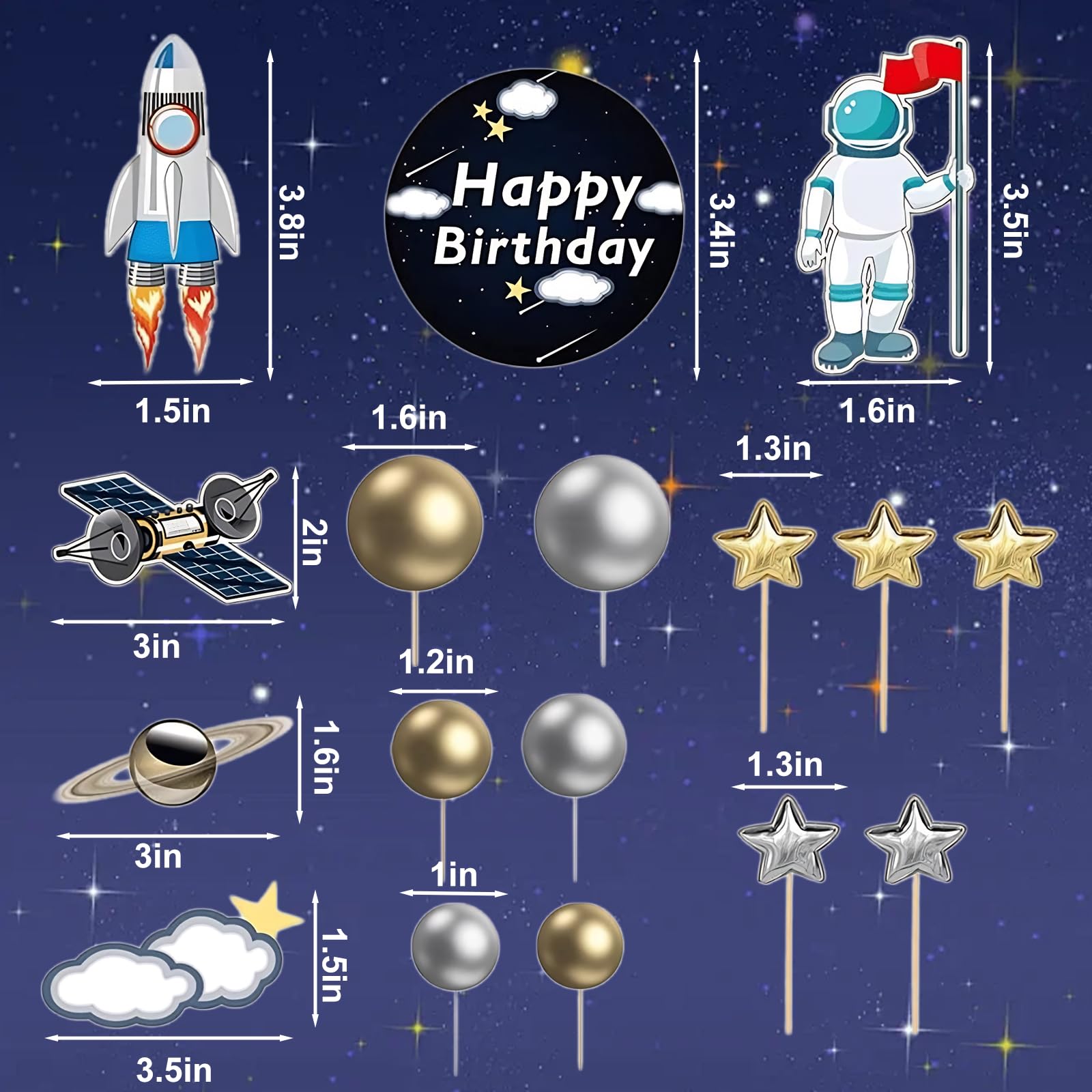 CANIPHA 22Pcs Space Cake Toppers — Astronaut Figurines, Planets, Stars & Pearl Balls for Outer Space Birthday Cakes