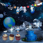 CANIPHA 22Pcs Space Cake Toppers — Astronaut Figurines, Planets, Stars & Pearl Balls for Outer Space Birthday Cakes