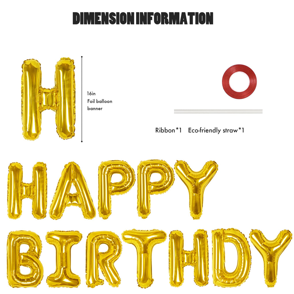 CANREVEL Happy Birthday Banner 16 Inch Gold 13-Piece Mylar Letters Sign – Party Decor