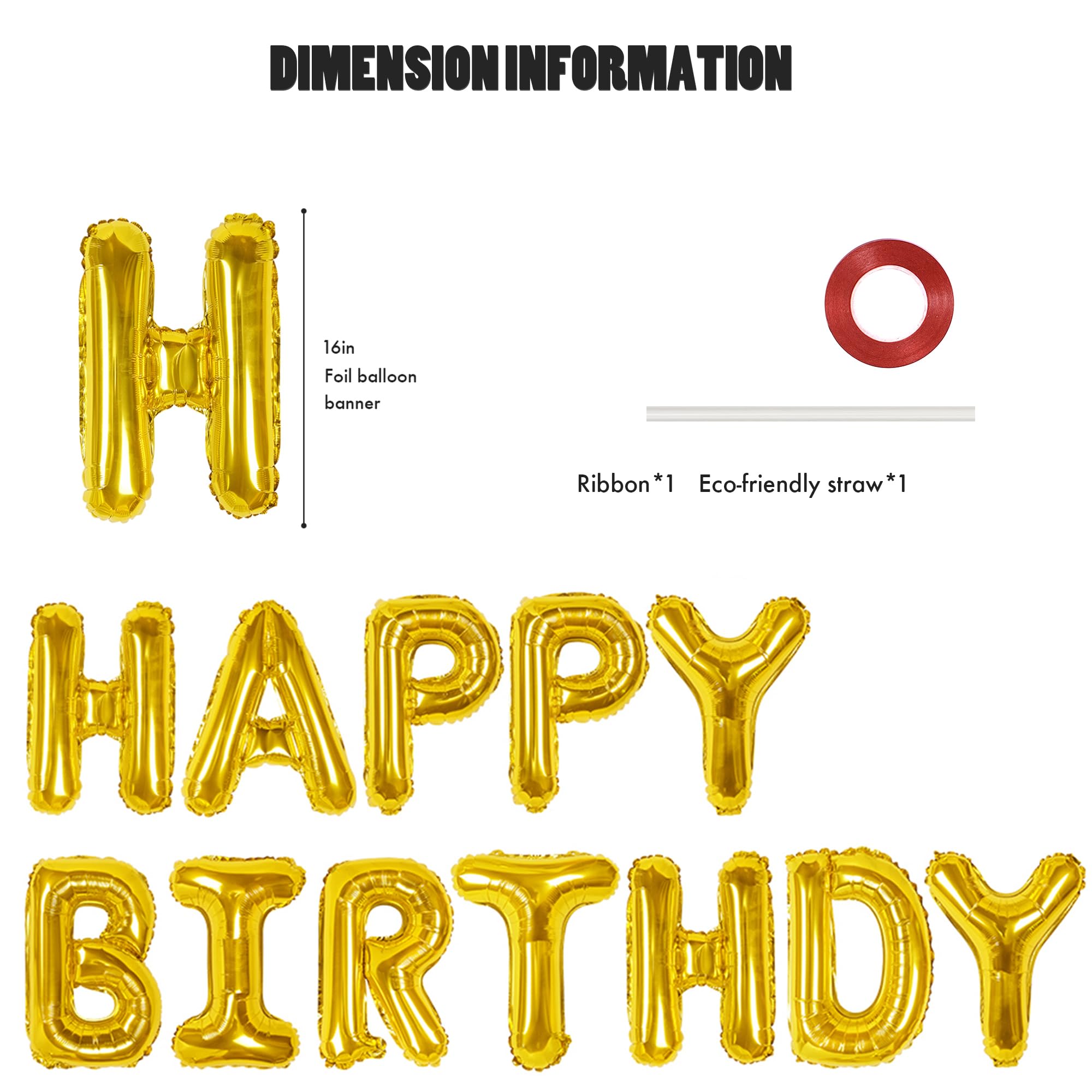CANREVEL Happy Birthday Banner 16 Inch Gold 13-Piece Mylar Letters Sign – Party Decor
