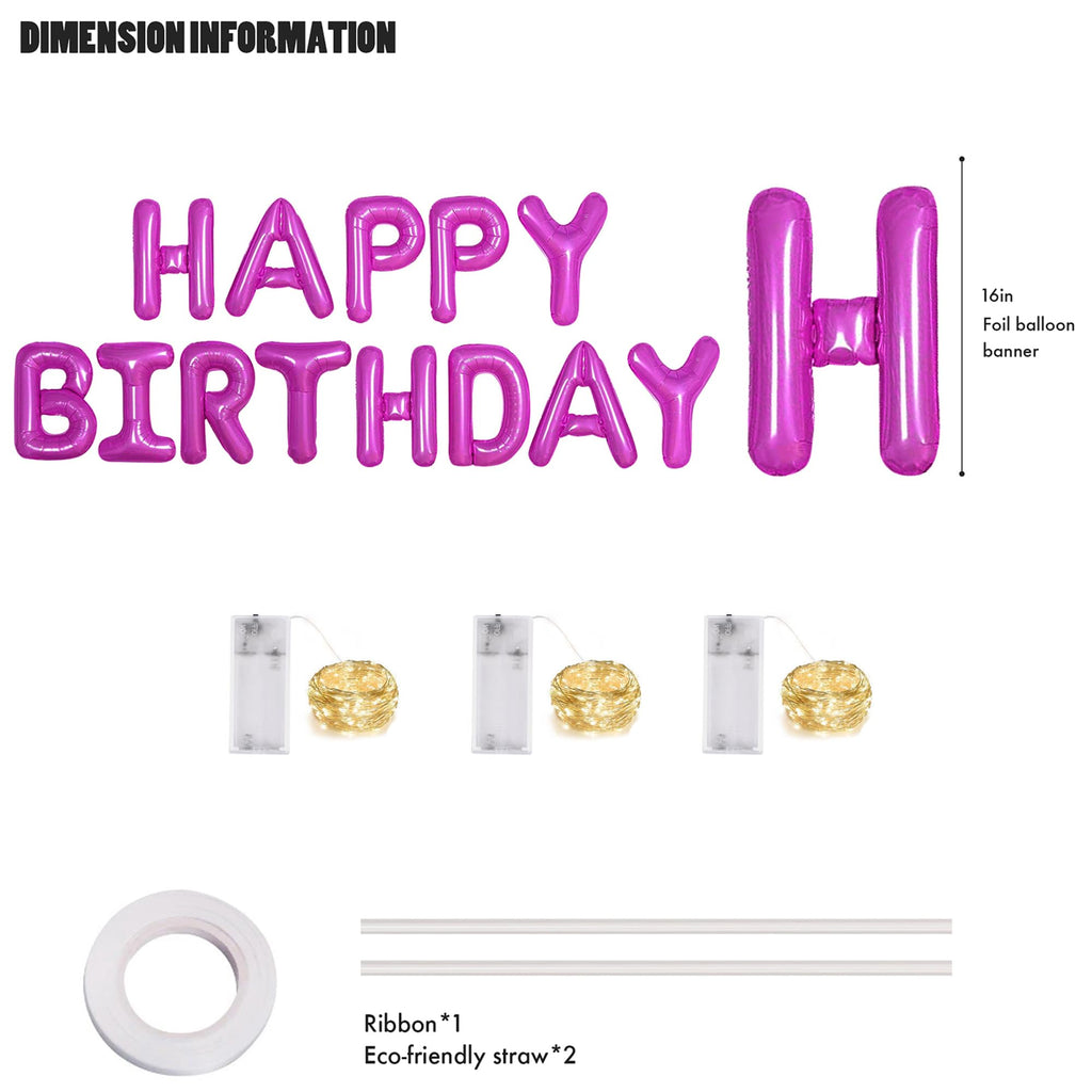 CANREVEL Happy Birthday Banner - 13pc, 16in Hot Pink Foil Letters + LED Lights