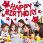 CANREVEL Happy Birthday Banner 16in Letters + 12 Red Star Balloons – 3D Red Party Decorations