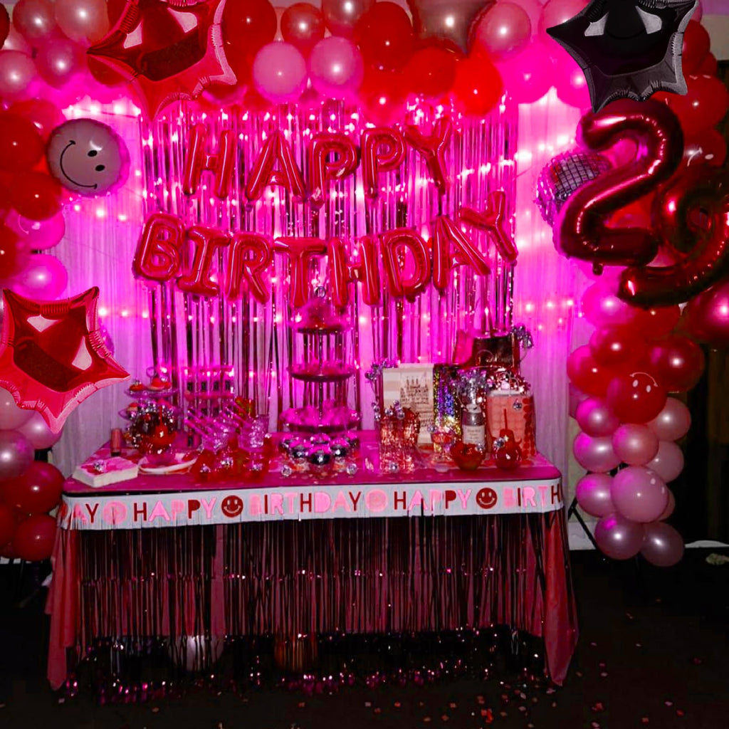 CANREVEL Happy Birthday Banner 13pc 16-Inch Mylar Foil Letters with LED Lights – 3D Red Party Decorations