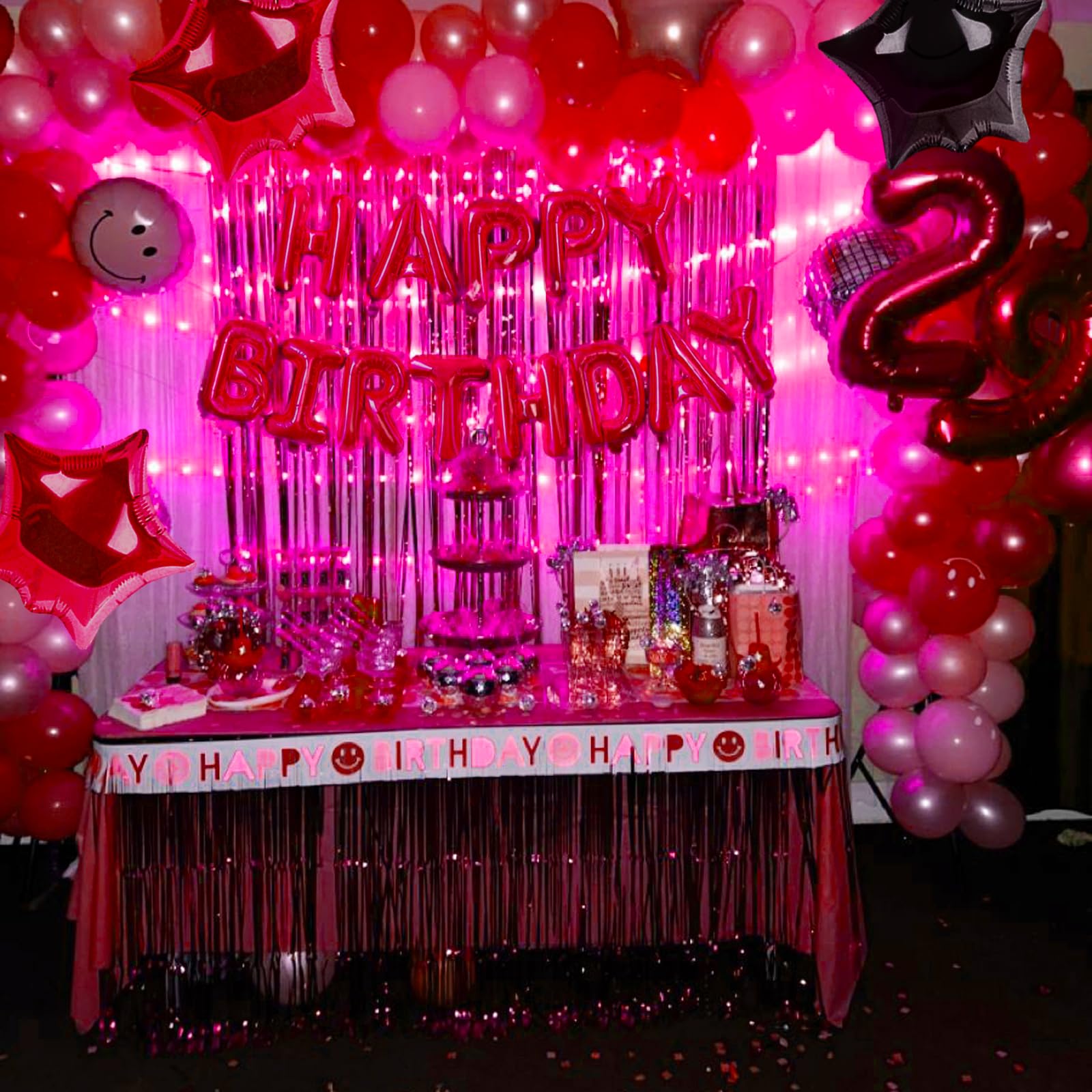 CANREVEL Happy Birthday Banner 13pc 16-Inch Mylar Foil Letters with LED Lights – 3D Red Party Decorations