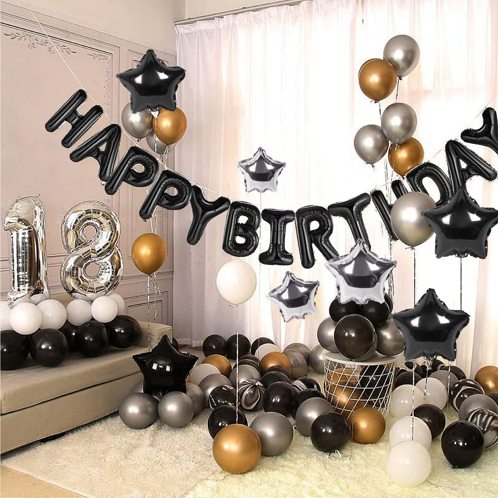 CANREVEL Happy Birthday Banner 13 Letters + 12 Balloons – 16in Black 3D Party Decorations