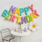 CANREVEL Happy Birthday Banner 13pc – 16in 3D Macaron Foil Letters + 5 Flower Balloons