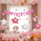 CANREVEL Happy Birthday Banner - 13pc 16-Inch Mylar Letter Balloons with 3D Pink Heart