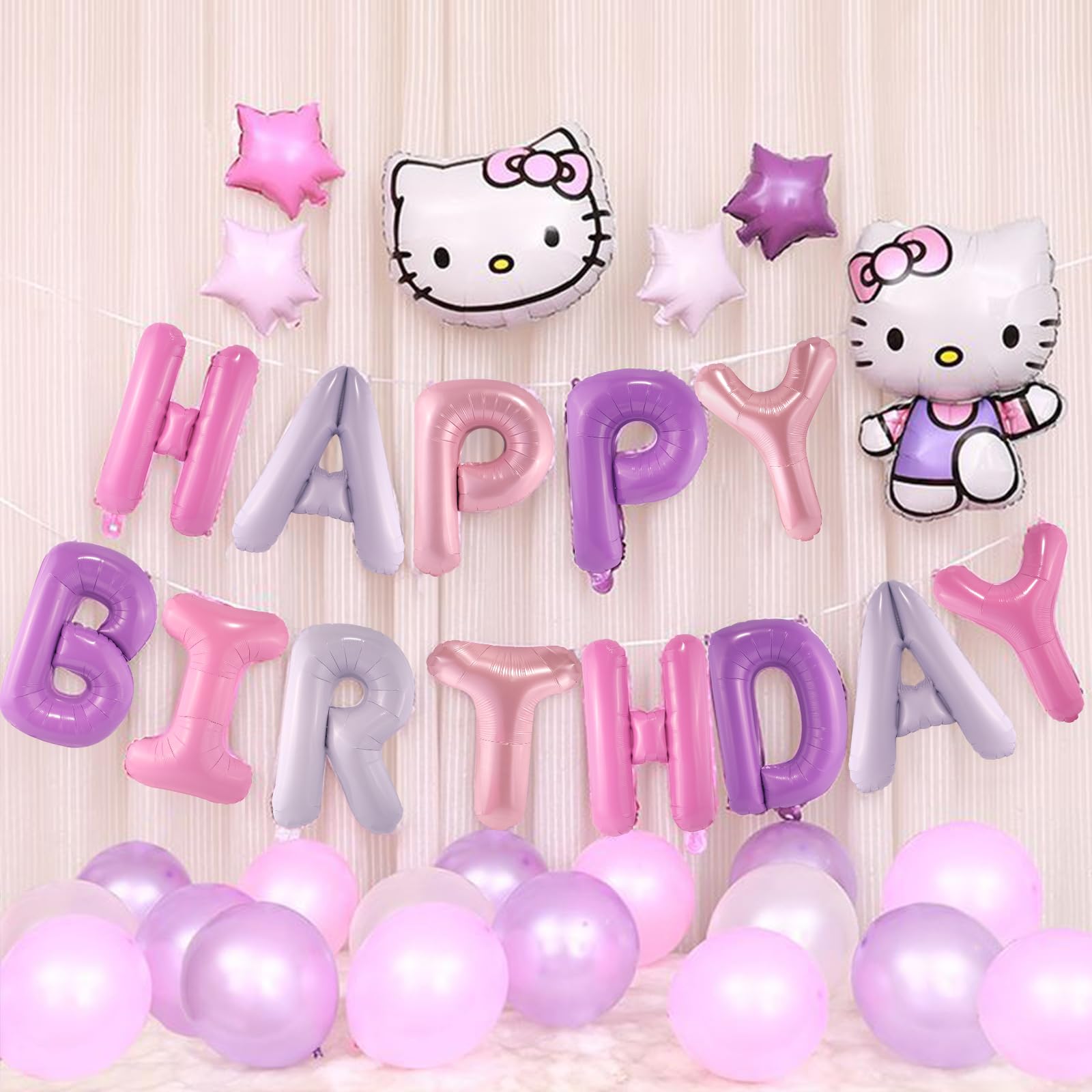 CANREVEL Happy Birthday Banner - 13pc 16in Mylar Foil Letters, Pink & Purple