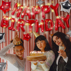 CANREVEL Happy Birthday Banner 13pc 16-Inch Mylar Foil Letters with LED Lights – 3D Red Party Decorations