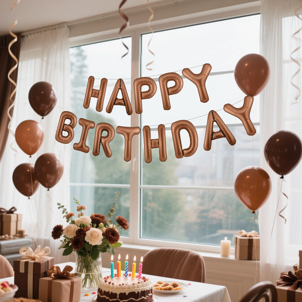 CANREVEL Happy Birthday Banner 13pc 16-Inch Chocolate Foil Letters – 3D Party Decor