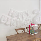 CANREVEL Happy Birthday Banner 13pcs - 16" Mylar Foil Letters | 3D White Party Decor for Kids & Adults