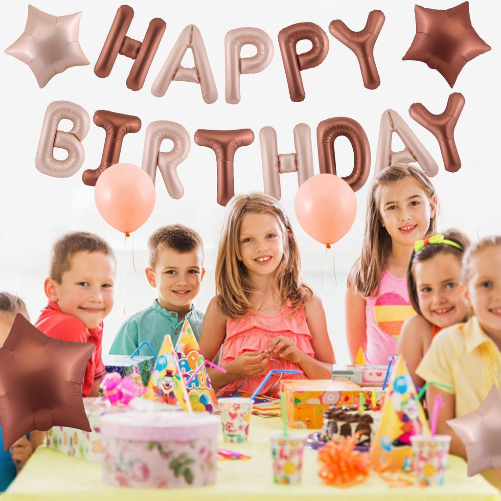 CANREVEL Happy Birthday Banner 16inch Letters with Star Balloons – Caramel Birthday Party Decor Kit
