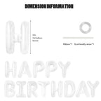 CANREVEL Happy Birthday Banner 13pcs - 16" Mylar Foil Letters | 3D White Party Decor for Kids & Adults