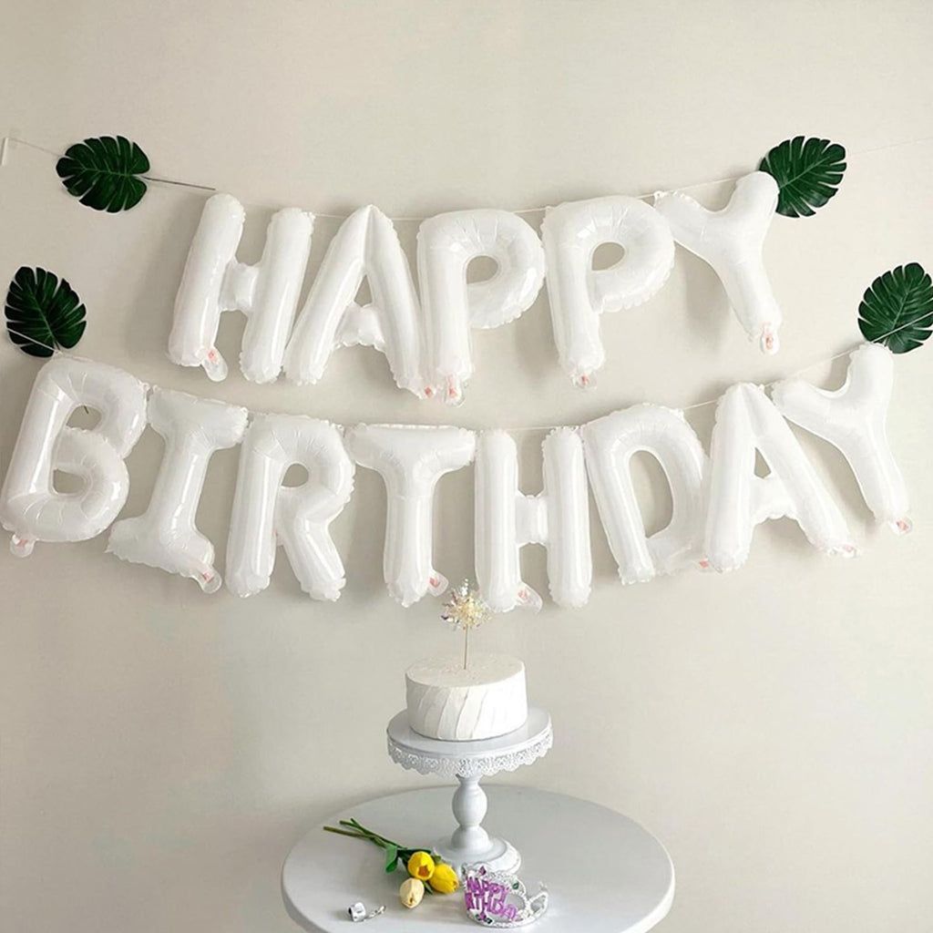 CANREVEL Happy Birthday Banner 13pcs - 16" Mylar Foil Letters | 3D White Party Decor for Kids & Adults