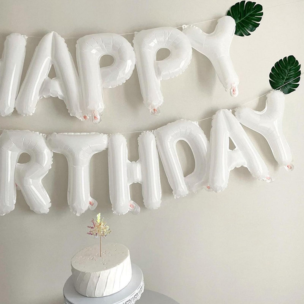 CANREVEL Happy Birthday Banner 13pcs - 16" Mylar Foil Letters | 3D White Party Decor for Kids & Adults