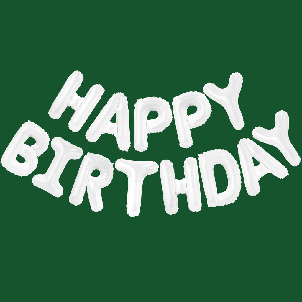 CANREVEL Happy Birthday Banner 13pcs - 16" Mylar Foil Letters | 3D White Party Decor for Kids & Adults