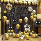 CANREVEL Happy Birthday Banner 16in Black Foil Letters - 13pc Party Decorations for Kids & Adults