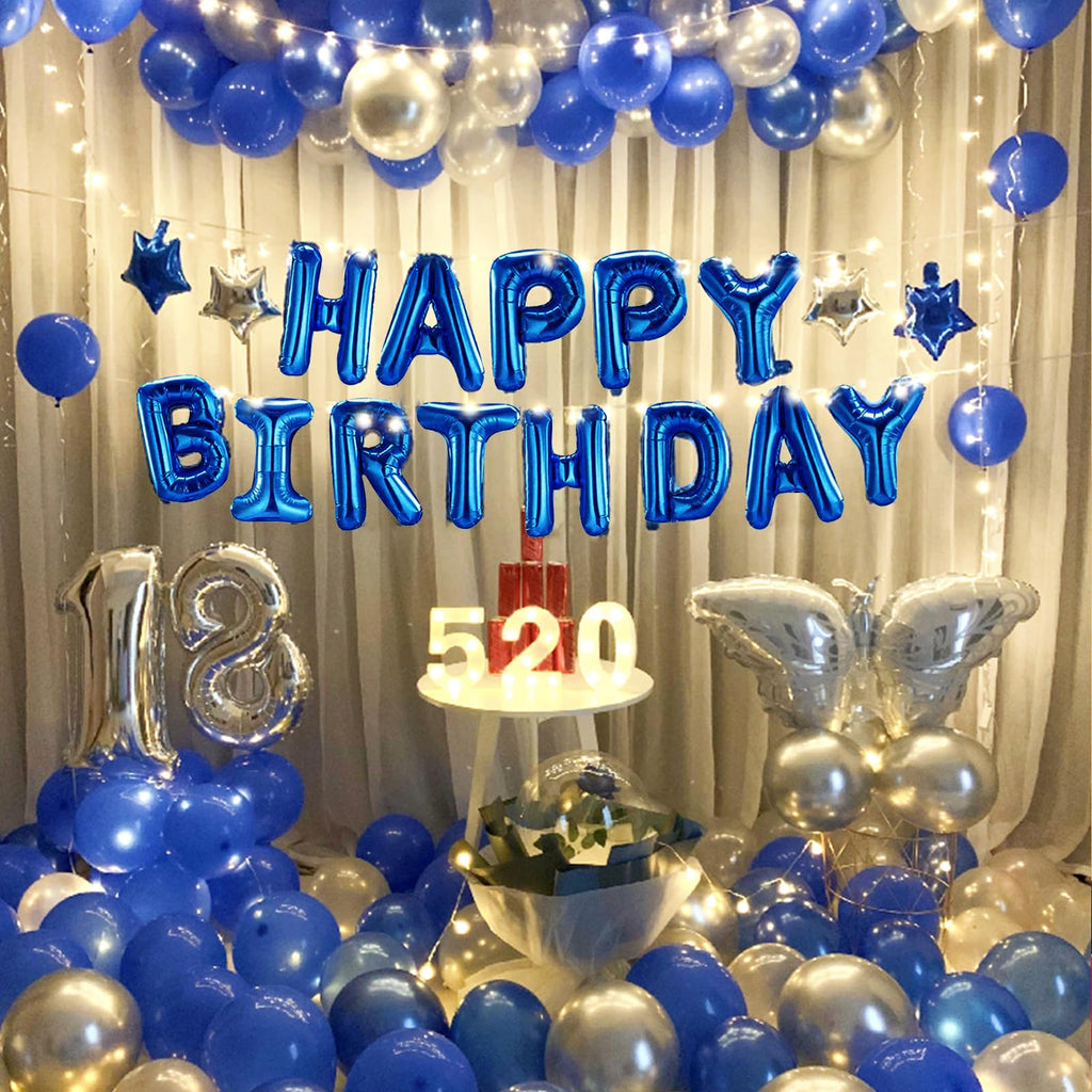 CANREVEL Happy Birthday Banner 13pc 16 Inch Mylar Letters with LED Lights Blue
