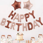 CANREVEL Happy Birthday Banner 16inch Letters with Star Balloons – Caramel Birthday Party Decor Kit