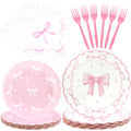 CANREVEL 96 PCS Bow Party Plates Set — Serves 24 with Bow Plates, Napkins & Forks