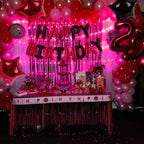 CANREVEL Happy Birthday Banner 13pcs 16 Inch Mylar Foil Letters with LED Lights – Black & Red Party Decor