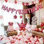CANREVEL Happy Birthday Banner 16-Inch Pink Mylar Letters – 13-Piece Reusable Party Decor