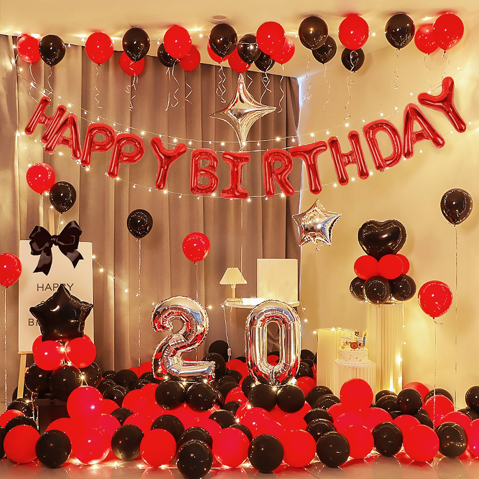 CANREVEL Happy Birthday Banner 13pc 16-Inch Mylar Foil Letters with LED Lights – 3D Red Party Decorations