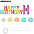 CANREVEL Happy Birthday Banner 13pc – 16in 3D Macaron Foil Letters + 5 Flower Balloons