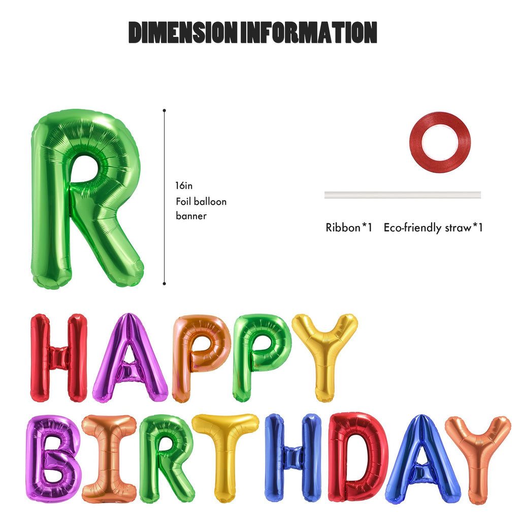 CANREVEL Happy Birthday Banner – 13 Pcs, 16-Inch Rainbow Mylar Letters, Birthday Party Decor