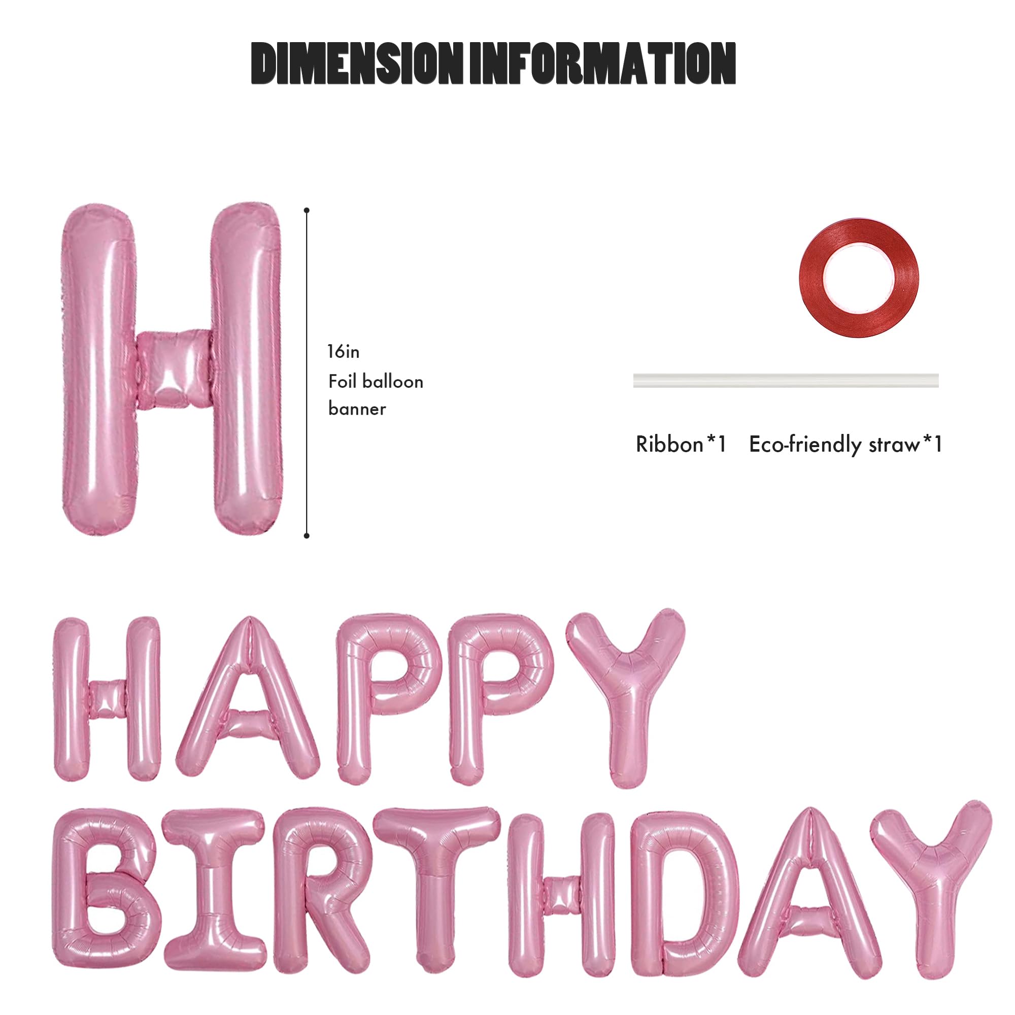 CANREVEL Happy Birthday Banner 16-Inch Pink Mylar Letters – 13-Piece Reusable Party Decor