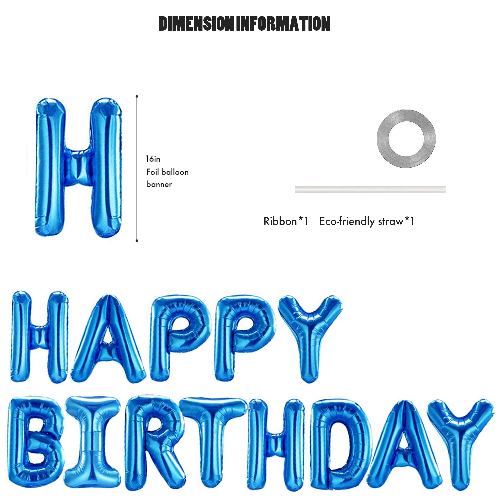 CANREVEL Happy Birthday Banner 13pcs - 16in Blue Mylar Foil Letters & Balloons