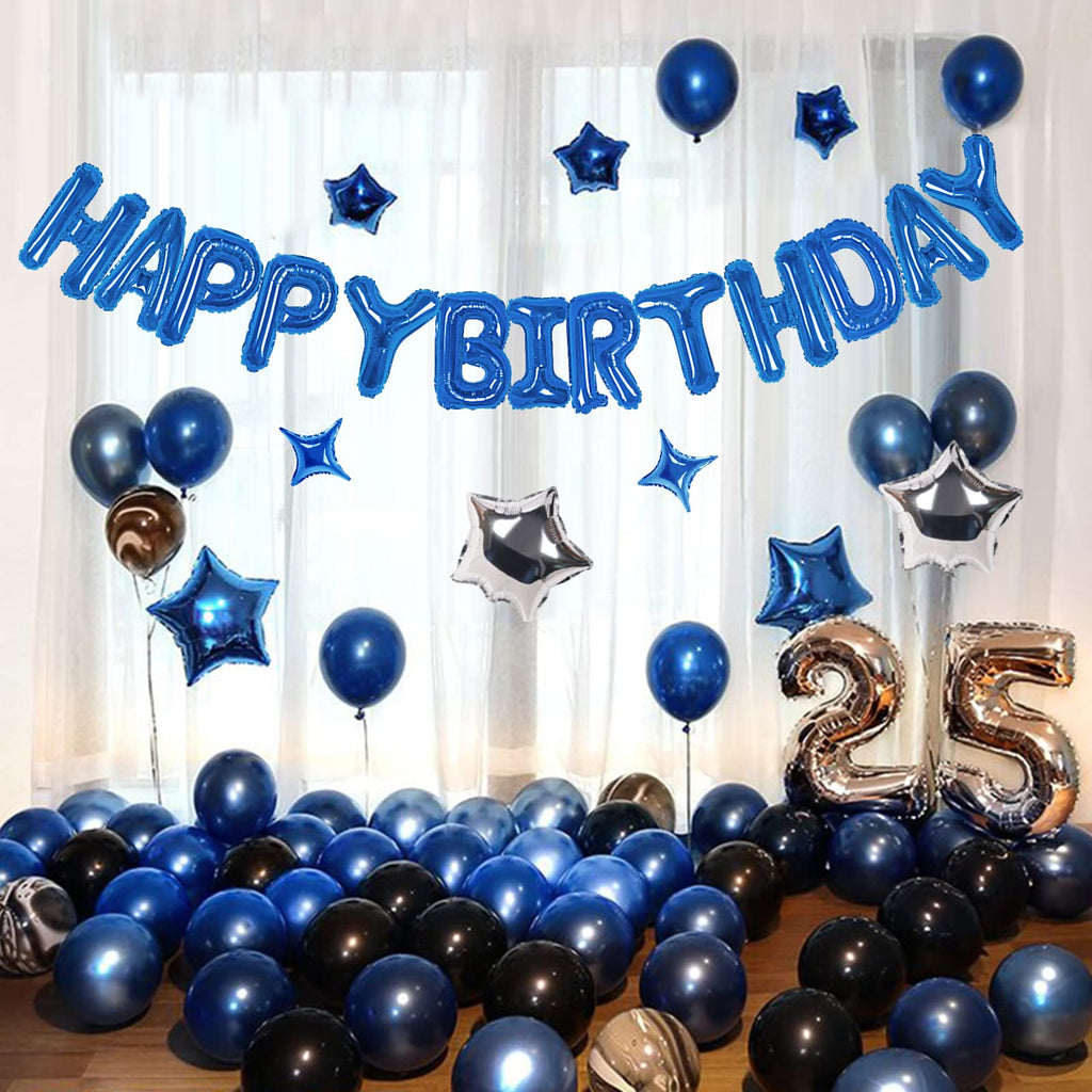 CANREVEL Happy Birthday Banner 13pcs 16in + 12 Star Balloons | 3D Blue Party Decorations for Kids & Adults