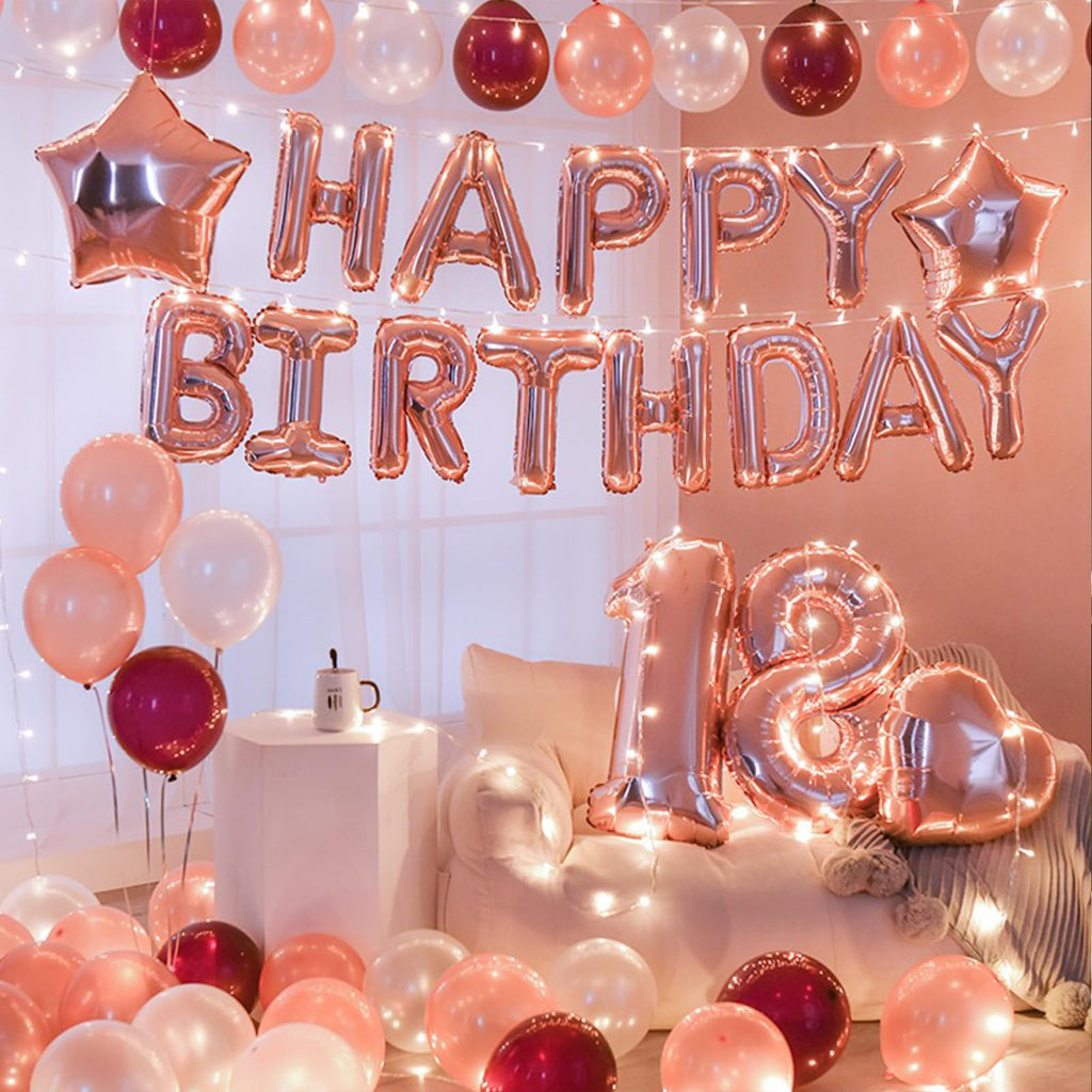 CANREVEL Happy Birthday Banner - 13pc 16-inch Rose Gold Foil Letters with LED Lights